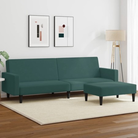 Sofá cama de 2 plazas con taburete terciopelo verde oscuro en Sofás | Comprar online en Foru.es