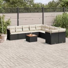 Set de sofás de jardín 11 pzas y cojines ratán sintético negro de , Conjuntos de jardín - Ref: Foro24-3223851, Precio: 637,07...