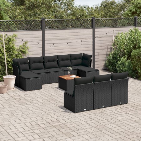 Set de sofás de jardín 11 pzas y cojines ratán sintético negro de , Conjuntos de jardín - Ref: Foro24-3223864, Precio: 610,54...