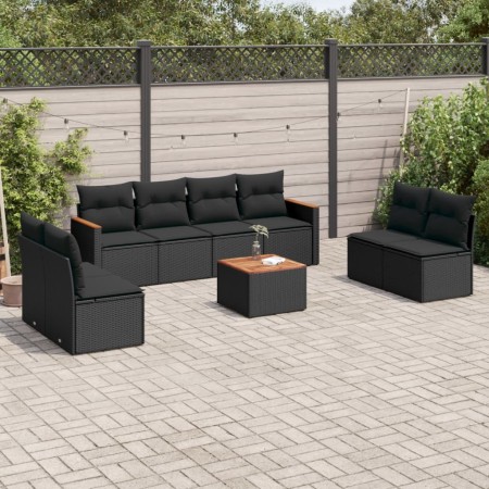 Set de sofás de jardín 8 piezas y cojines ratán sintético negro de , Conjuntos de jardín - Ref: Foro24-3258296, Precio: 523,1...