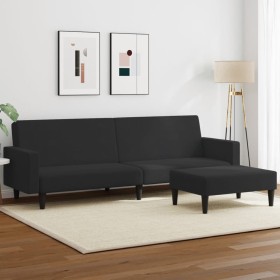 Sofá cama de 2 plazas con taburete terciopelo negro en Sofás | Comprar online en Foru.es