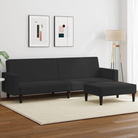 Sofá cama de 2 plazas con taburete terciopelo negro en Sofás | Comprar online en Foru.es