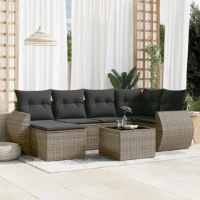 Set de sofás de jardín 7 piezas con cojines ratán PE gris de , Sofás modulares de exterior - Ref: Foro24-3221669, Precio: 437...