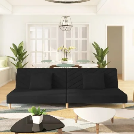 Sofá cama de 2 plazas con dos almohadas tela negro de , Sofás - Ref: Foro24-375889, Precio: 249,15 €, Descuento: %