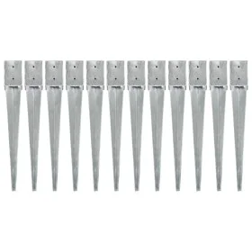 Picas de tierra 12 uds acero galvanizado plateado 10x10x76 cm de vidaXL, Puntas para anclaje en el suelo - Ref: Foro24-145421...