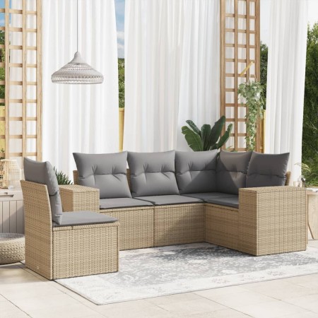 Juego de sofás jardín con cojines 5 pzas ratán sintético beige de , Conjuntos de jardín - Ref: Foro24-3254906, Precio: 372,84...
