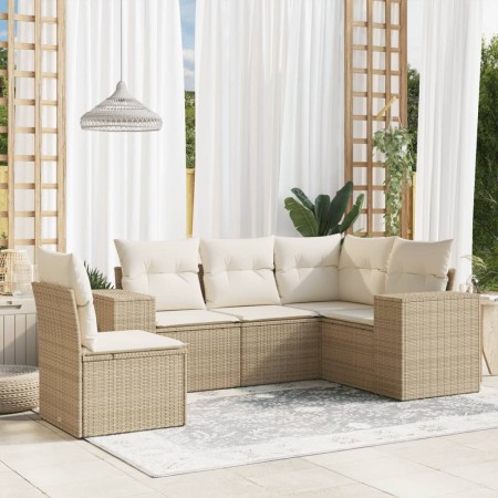 Juego de sofás jardín con cojines 5 pzas ratán sintético beige de , Conjuntos de jardín - Ref: Foro24-3222567, Precio: 368,77...