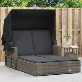 Tumbona doble con capota y cojines ratán sintético gris de , Tumbonas - Ref: Foro24-365809, Precio: 382,81 €, Descuento: %