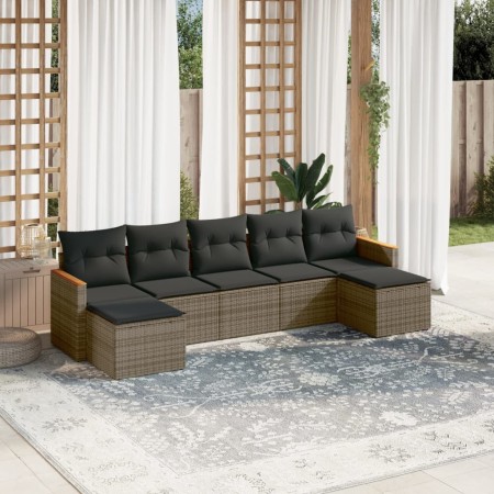 Set de sofás de jardín 7 piezas con cojines ratán PE gris de , Conjuntos de jardín - Ref: Foro24-3258637, Precio: 386,57 €, D...