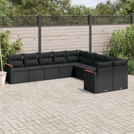 Set de sofás de jardín 10 pzas cojines ratán sintético negro de , Conjuntos de jardín - Ref: Foro24-3258751, Precio: 645,67 €...