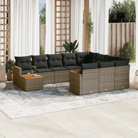 Set de sofás de jardín 11 pzas y cojines ratán sintético gris de , Conjuntos de jardín - Ref: Foro24-3258770, Precio: 620,43 ...