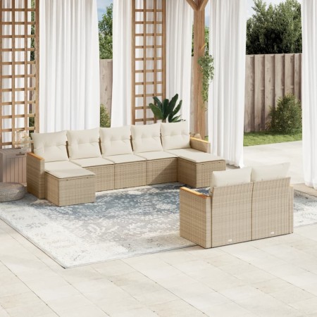 Set de sofás de jardín 9 pzas con cojines ratán sintético beige de , Conjuntos de jardín - Ref: Foro24-3258803, Precio: 580,9...