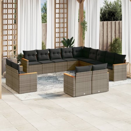 Set sofás de jardín con cojines 13 piezas ratán sintético gris de , Conjuntos de jardín - Ref: Foro24-3258931, Precio: 886,25...