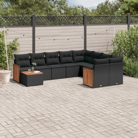 Set de sofás de jardín 10 pzas cojines ratán sintético negro de , Conjuntos de jardín - Ref: Foro24-3260396, Precio: 634,63 €...