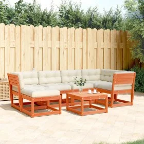 Set de sofás jardín 6 pzas con cojines madera pino marrón cera de , Conjuntos de jardín - Ref: Foro24-3217042, Precio: 689,86...