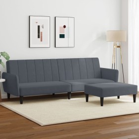 Sofá cama de 2 plazas con taburete terciopelo gris oscuro en Sofás | Comprar online en Foru.es