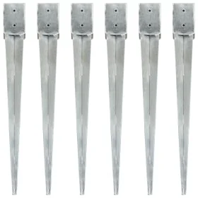 Ground spikes 6 units galvanized steel silver 10x10x91 cm by vidaXL, Spikes for anchoring in the ground - Ref: Foro24-145423,...