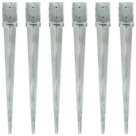 Picas de tierra 6 uds acero galvanizado plateado 10x10x91 cm de vidaXL, Puntas para anclaje en el suelo - Ref: Foro24-145423,...