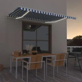 Toldo retráctil manual con LED azul y blanco 400x300 cm de , Toldos - Ref: Foro24-3068901, Precio: 366,55 €, Descuento: %
