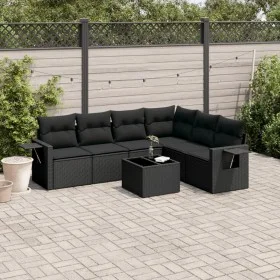 Set de comedor de jardín 7 pzas y cojines ratán sintético negro de , Conjuntos de jardín - Ref: Foro24-3252552, Precio: 486,9...