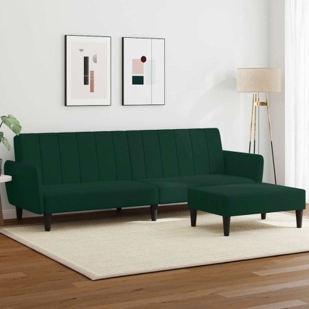 Sofá cama de 2 plazas con taburete terciopelo verde oscuro en Sofás | Comprar online en Foru.es