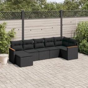Set de comedor de jardín 7 pzas y cojines ratán sintético negro de , Conjuntos de jardín - Ref: Foro24-3258590, Precio: 444,6...