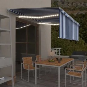 Toldo retráctil manual con persiana y LED azul y blanco 4x3 m de , Toldos - Ref: Foro24-3069301, Precio: 408,34 €, Descuento: %