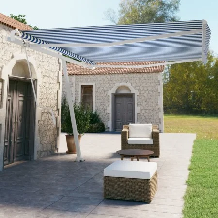 Toldo de pie automático azul y blanco 450x350 cm de , Toldos - Ref: Foro24-3069646, Precio: 659,12 €, Descuento: %