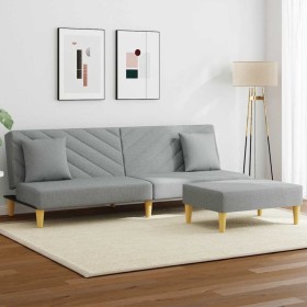 Sofá cama de 2 plazas con almohadas y taburete tela gris claro en Sofás | Comprar online en Foru.es