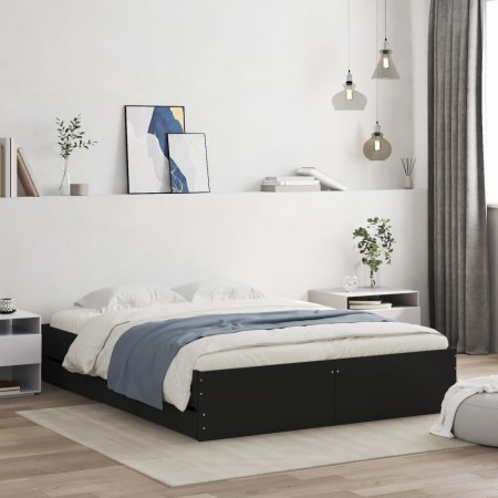 Estructura de cama madera de ingeniería negro 150x200 cm de , Camas y somieres - Ref: Foro24-3207267, Precio: 178,67 €, Descu...