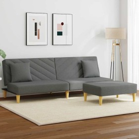 Sofá cama de 2 plazas con almohadas y taburete tela gris oscuro en Sofás | Comprar online en Foru.es