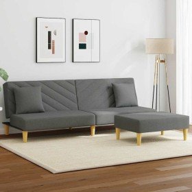 Sofá cama de 2 plazas con almohadas y taburete tela gris oscuro en Sofás | Comprar online en Foru.es