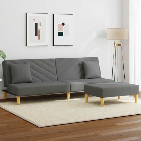 Sofá cama de 2 plazas con almohadas y taburete tela gris oscuro en Sofás | Comprar online en Foru.es