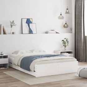 Cama con cajones madera de ingeniería blanco 135x190 cm de , Camas y somieres - Ref: Foro24-3207308, Precio: 187,88 €, Descue...