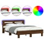 Estructura de cama cabecero y luces LED marrón roble 120x190 cm de , Camas y somieres - Ref: Foro24-3207580, Precio: 149,97 €...