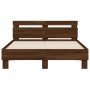 Estructura de cama cabecero y luces LED marrón roble 120x190 cm de , Camas y somieres - Ref: Foro24-3207580, Precio: 149,97 €...