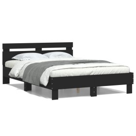 Estructura de cama con cabecero y luces LED negro 120x190 cm de , Camas y somieres - Ref: Foro24-3207575, Precio: 184,55 €, D...
