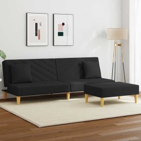 Sofá cama de 2 plazas con almohadas y taburete tela negro en Sofás | Comprar online en Foru.es