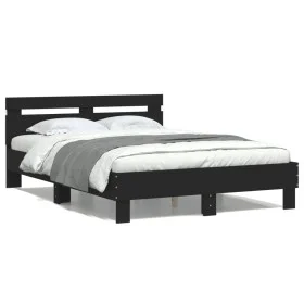 Bed frame with headboard and LED lights black 135x190 cm by , Beds and slatted bases - Ref: Foro24-3207568, Price: 165,59 €, ...
