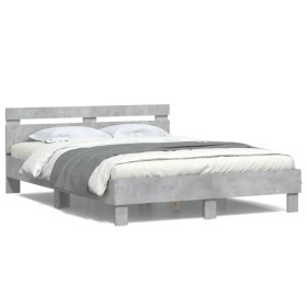 Estructura de cama cabecero y luces LED gris hormigón 140x190cm de , Camas y somieres - Ref: Foro24-3207563, Precio: 160,57 €...