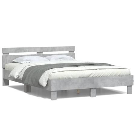 Estructura de cama cabecero y luces LED gris hormigón 140x190cm de , Camas y somieres - Ref: Foro24-3207563, Precio: 160,57 €...