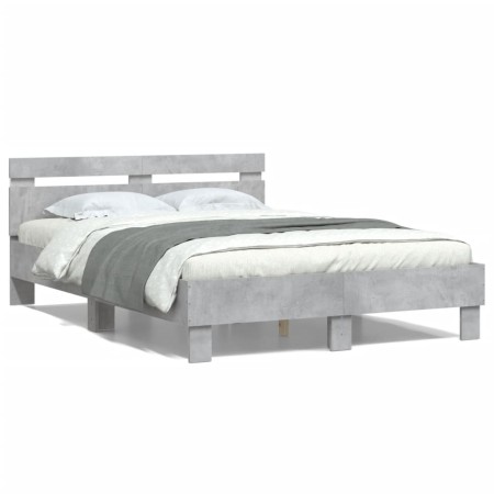 Estructura de cama cabecero y luces LED gris hormigón 120x190cm de , Camas y somieres - Ref: Foro24-3207577, Precio: 154,13 €...