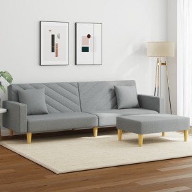 Sofá cama de 2 plazas con almohadas y taburete tela gris claro en Sofás | Comprar online en Foru.es