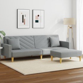 Sofá cama de 2 plazas con almohadas y taburete tela gris claro en Sofás | Comprar online en Foru.es