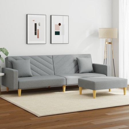 Sofá cama de 2 plazas con almohadas y taburete tela gris claro en Sofás | Comprar online en Foru.es