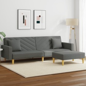 Sofá cama de 2 plazas con almohadas y taburete tela gris oscuro en Sofás | Comprar online en Foru.es