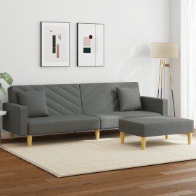 Sofá cama de 2 plazas con almohadas y taburete tela gris oscuro en Sofás | Comprar online en Foru.es