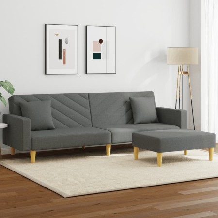 Sofá cama de 2 plazas con almohadas y taburete tela gris oscuro en Sofás | Comprar online en Foru.es
