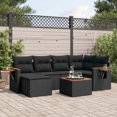 Set de comedor de jardín 7 pzas y cojines ratán sintético negro de , Conjuntos de jardín - Ref: Foro24-3259423, Precio: 488,0...
