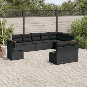 Set de sofás de jardín 10 pzas cojines ratán sintético negro de , Conjuntos de jardín - Ref: Foro24-3258471, Precio: 618,00 €...
